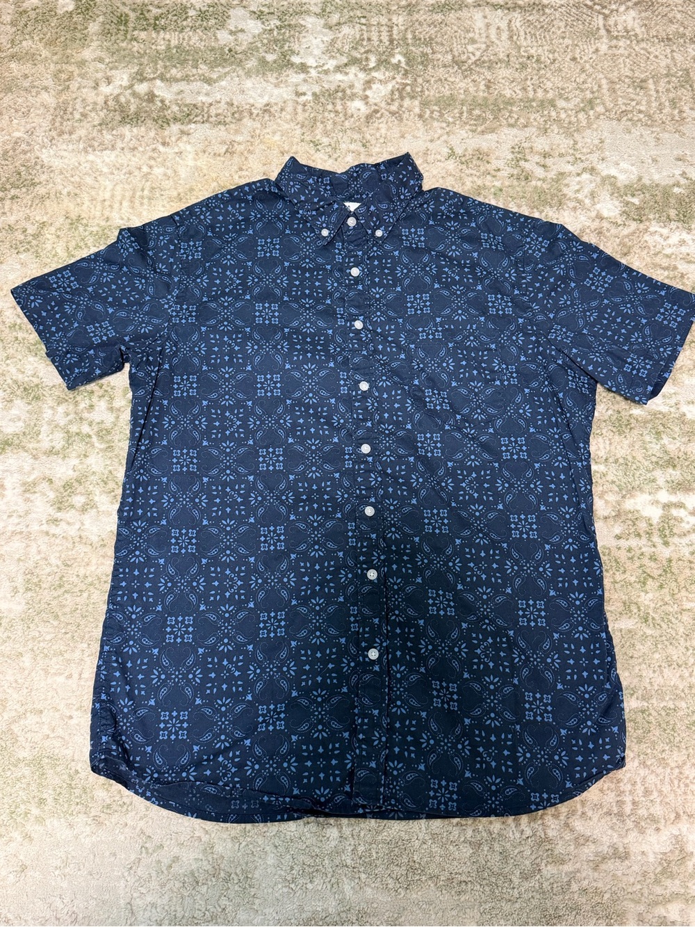 Sonoma Large Tall LT Men's Short-Sleeve Blue Paisley Button-Down Shirt